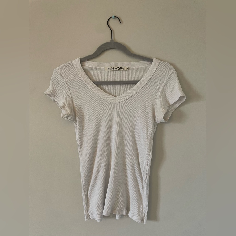 White Michael Stars ribbed v-neck t-shirt